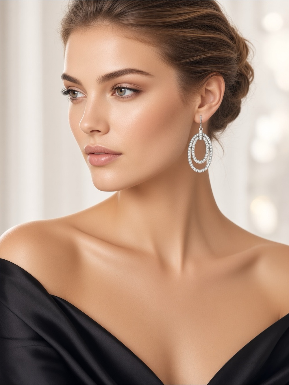 Authentic Givenchy Double Drop Earrings Pave Crystal Lever back Silver Tone✨